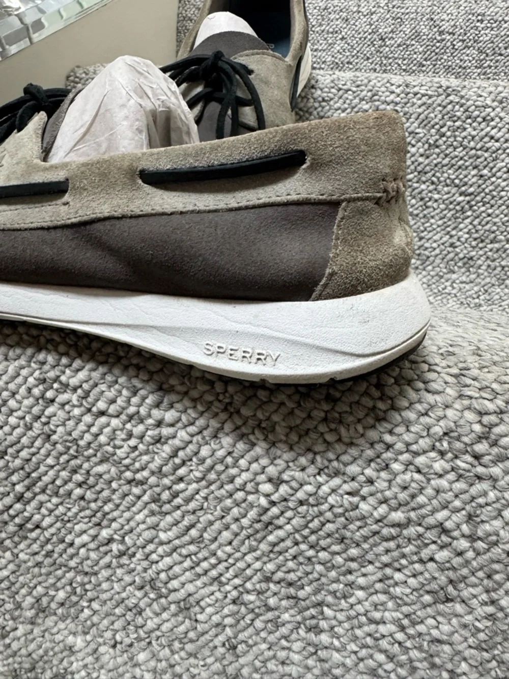 $140 Paul Sperry Men’s Suede Gray Boat Shoes Size 11.5 M Round toe, two-tone